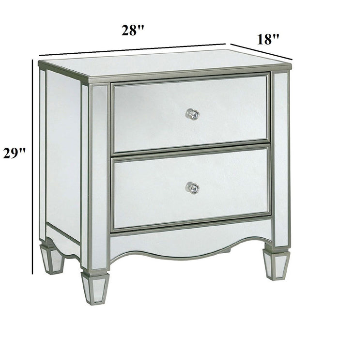 Nightstand With Mirror Panels - Silver Home Essentials