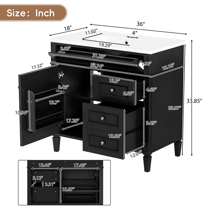 Bathroom Vanity With Sink, Rectangular Storage Cabinet & 2 Drawers And Tip Out Drawer Hearth and Haven