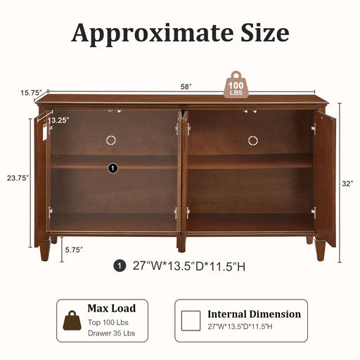 TV Stand With Carved Geometric Doors, Storage Cabinet For Living Room - Walnut Home Essentials