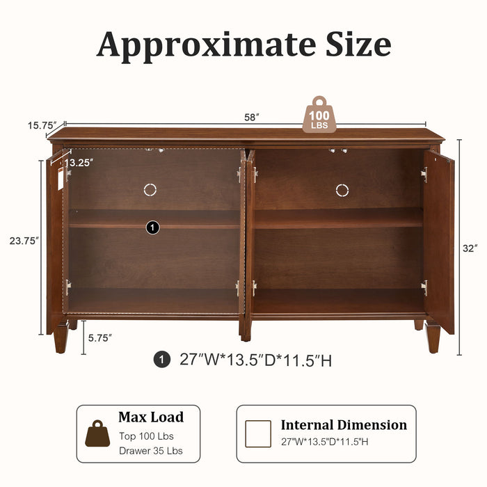 TV Stand With Carved Geometric Doors, Storage Cabinet For Living Room - Walnut Home Essentials
