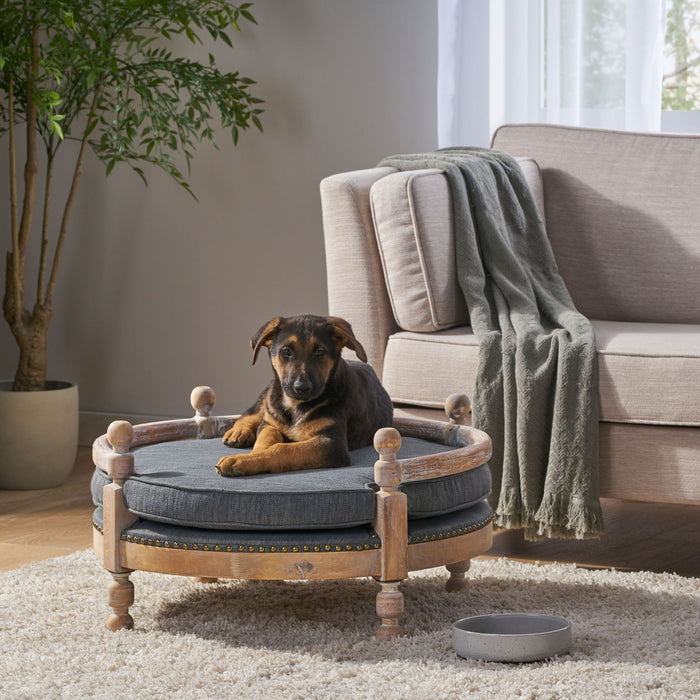 Round Pet Sofa, Wide Upholstered Pet Bed - Charcoal Noble House
