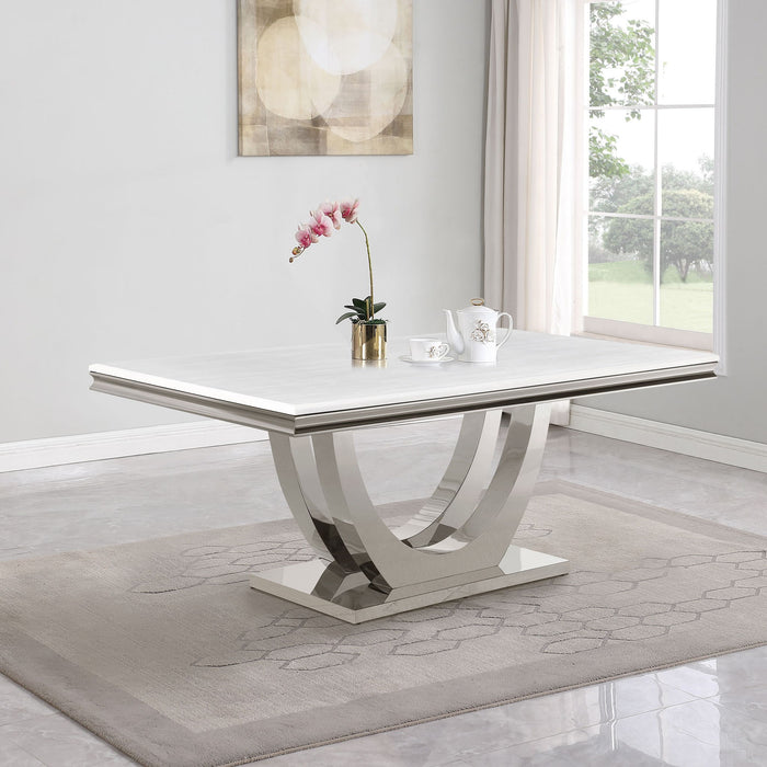 Allessandra - Rectangular U-Shaped Base Dining Table - White / Silver Furniture Max