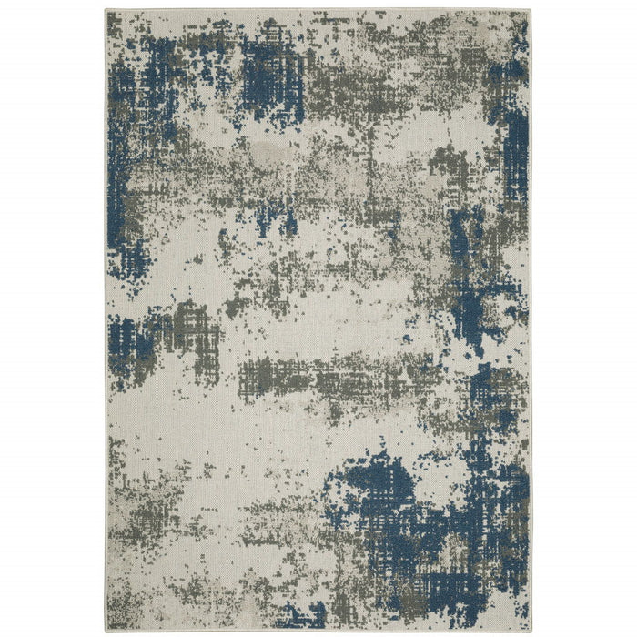 8' X 10' Abstract Stain Resistant Indoor / Outdoor Area Rug - Blue / Beige