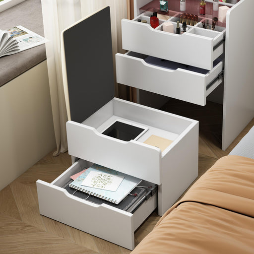 3 In 1 Vanity Desk With Flip Top Mirror, Compact Makeup Table With Glass Top And 3 Drawers For Bedroom - White Home Essentials