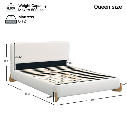 Queen Size Upholstered Bed With Slat Support - White Noble House
