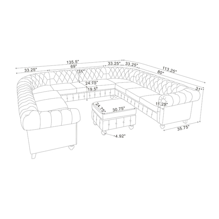 Chesterfield Vintage Style U - Shape Sectional Home Essentials