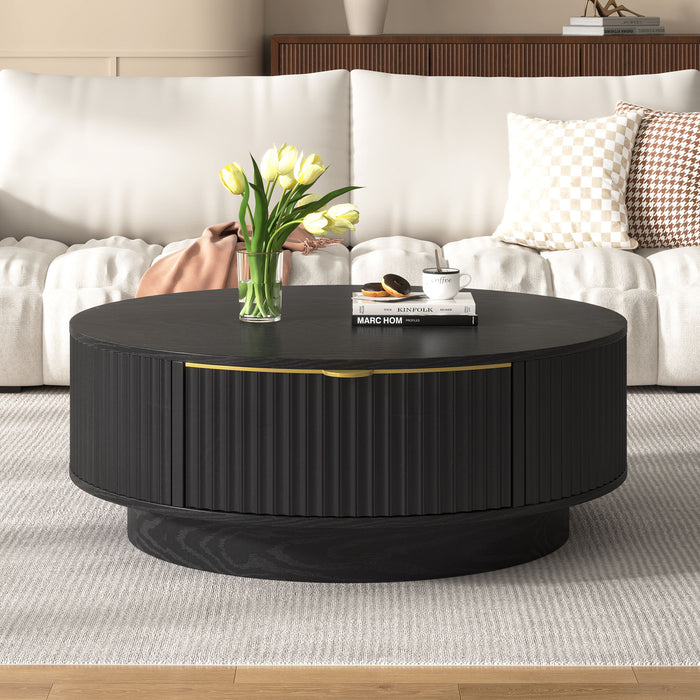 Farmhouse Round Coffee Table With Storage Drawer Hearth and Haven