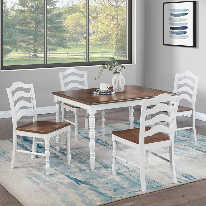 5 Piece Dining Set With Table And Ladder Back Chairs - Oak / White Home Essentials