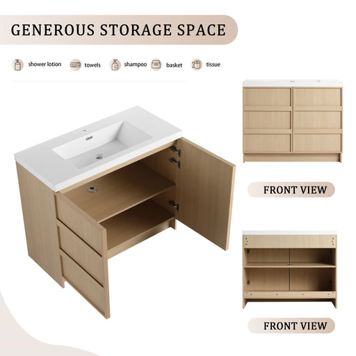 42" Freestanding Bathroom Vanity & Sink & 2 Soft Close Cabinet Doors - Oak / White Home Essentials