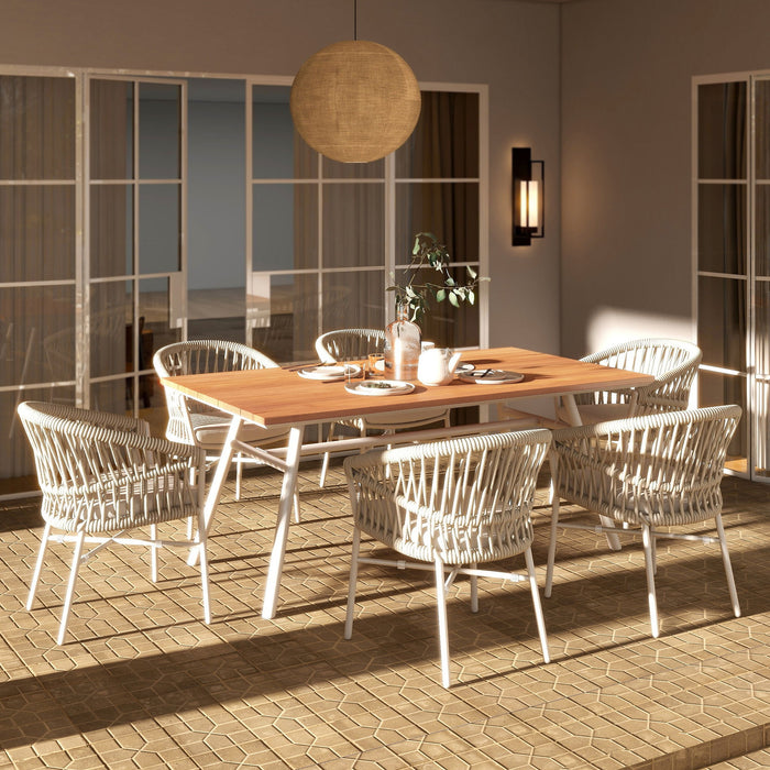 Maiden - Barrel Back Aluminum & Rope Outdoor Patio Dining Chair, Sunproof Olefin (Set of 2) Jennifer Taylor Home
