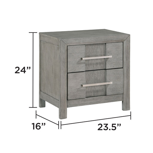 Modern 2 Drawer Nightstand In Gray Finish With Silver Metal Handles, Contemporary Bedside Table With Smooth Glide Drawers Matrix Furniture Group
