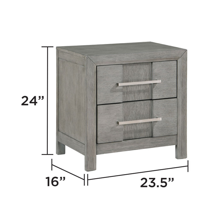 Modern 2 Drawer Nightstand In Gray Finish With Silver Metal Handles, Contemporary Bedside Table With Smooth Glide Drawers Matrix Furniture Group