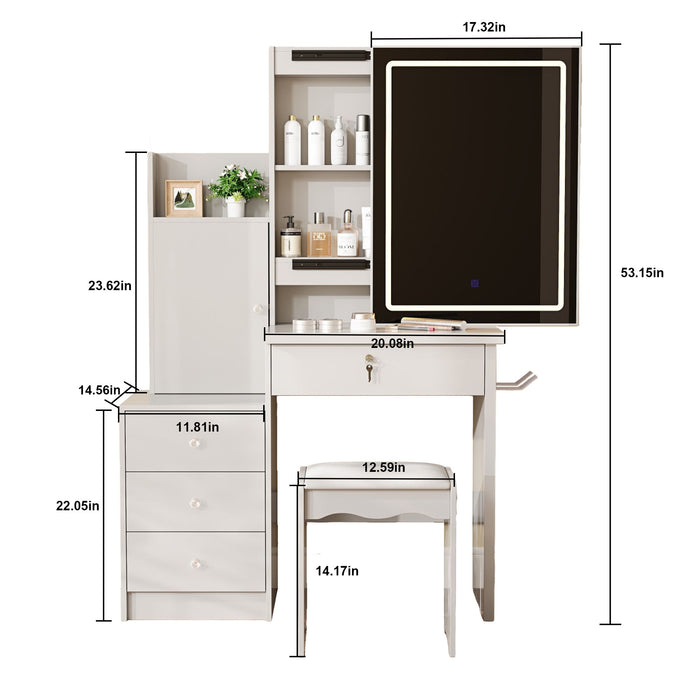 Vanity Desk Set With Sliding Lighted Mirror, 4 Drawer Makeup Dressing Table With 9 Storage Spaces, Hidden Compartments & Cushioned Stool, Beauty Furniture For Bedroom - White Home Essentials