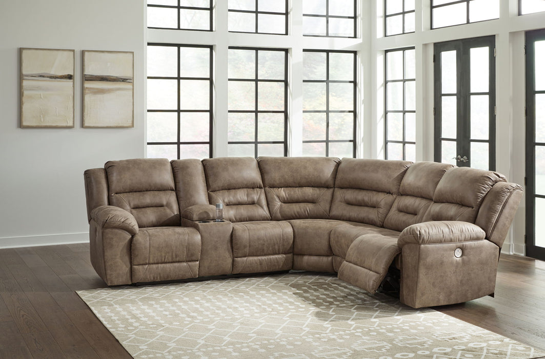 Ravenel - 3-Piece Power Reclining Sectional With Laf Power Reclining Loveseat With Console - Faux Leather - Fossil Signature Design by Ashley®