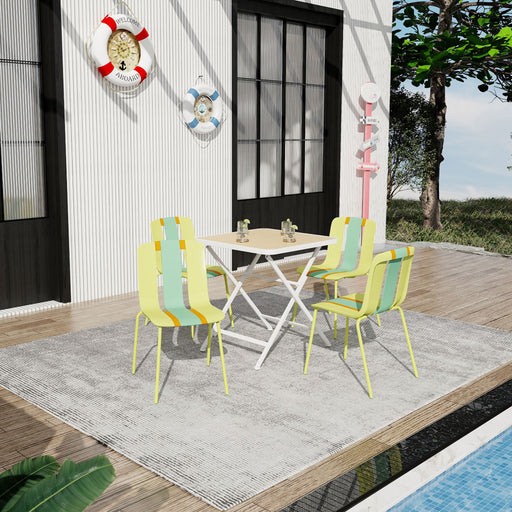 4 Piece Set Of Color Block Designed Single Chairs With Folding Square Table - Grain Yellow / Haze Green / Khaki / Tropical Orange / White Home Essentials