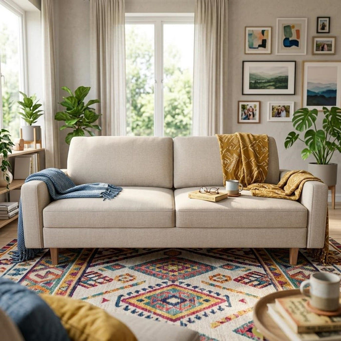 Couch, 3 Seat Sofa With Removable Cushion - Beige US Pride