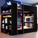Full Size Gaming Bunk Bed With Desk, Storage Shelves, LED And Charging Station - Black Hearth and Haven