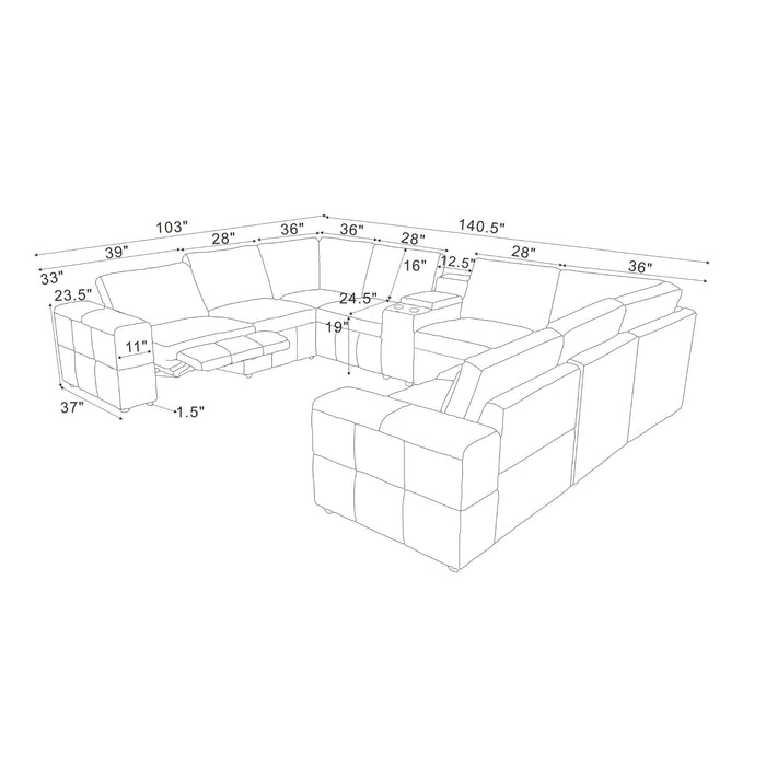 Upholstered Large Arms Sectional With Recliner Seats Home Essentials