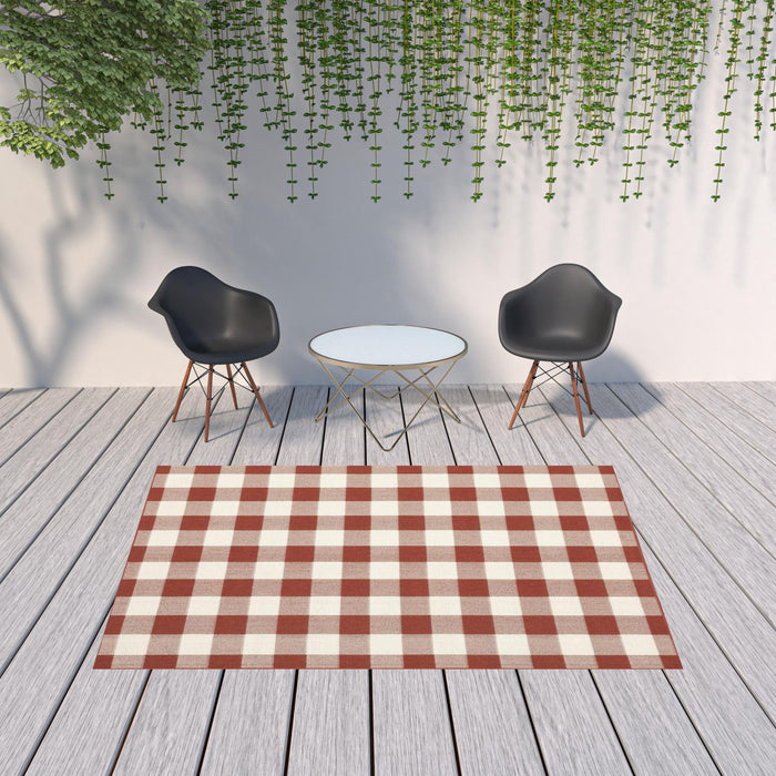 7' X 10' Geometric Stain Resistant Indoor / Outdoor Area Rug - Red / Ivory