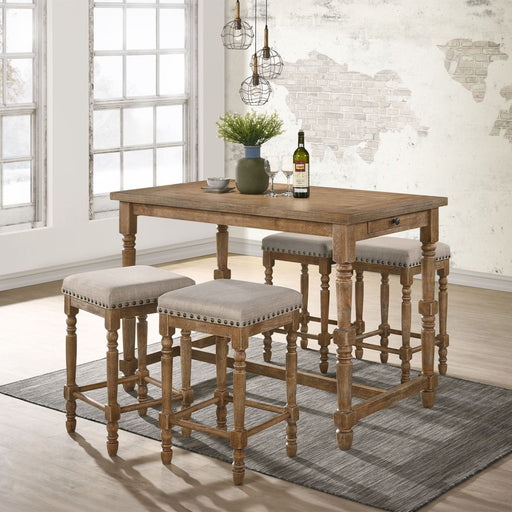 Farsiris - Counter Height Stool (Set of 2) - Beige Fabric & Weathered Oak ACME