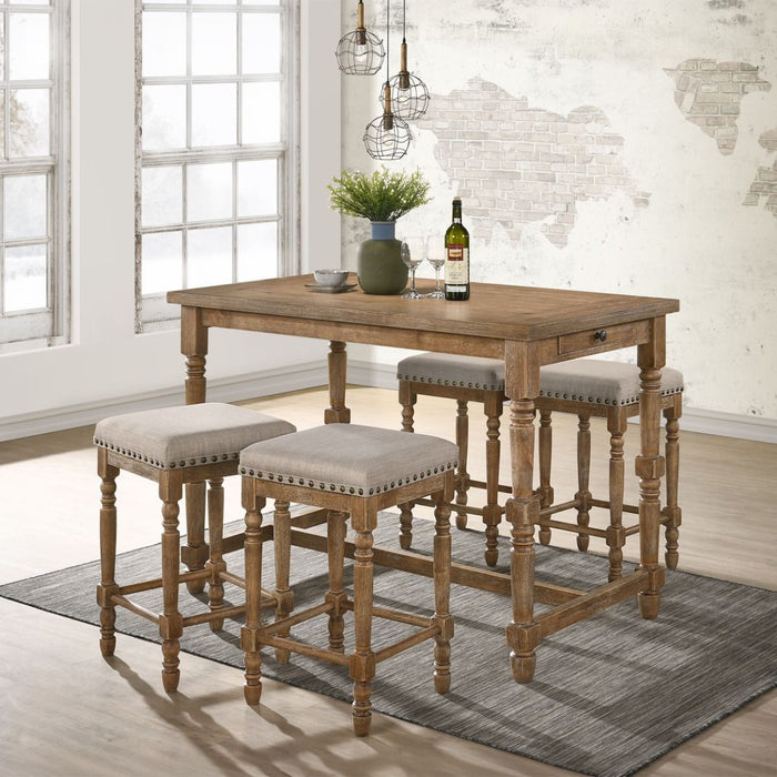 Farsiris - Counter Height Stool (Set of 2) - Beige Fabric & Weathered Oak ACME