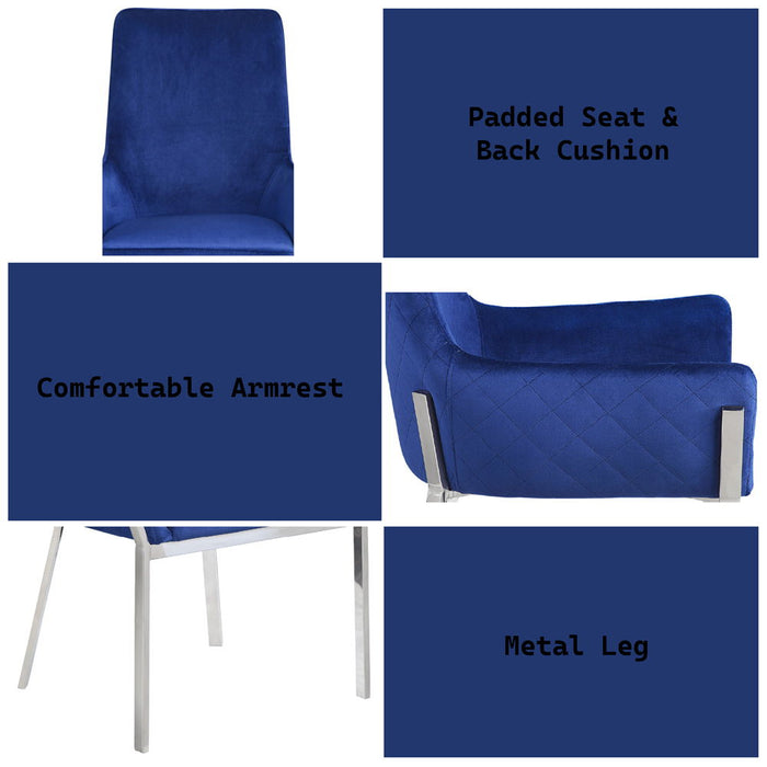 Cambrie - Side Chair (Set of 2) - Blue Velvet & Mirrored Silver ACME