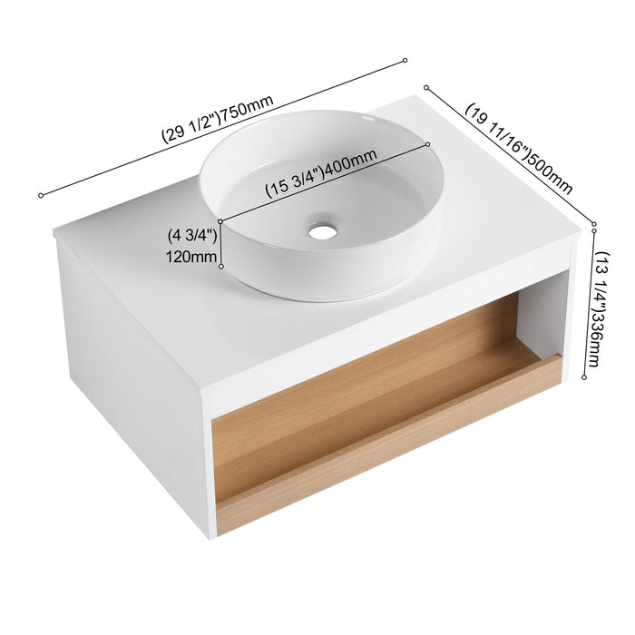 Floating Bathroom Vanity With Glossy Round Vessel Sink Home Essentials