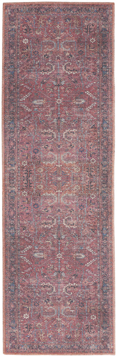 Floral Power Loom Distressed Washable Runner Rug - Blue And Red - 10'