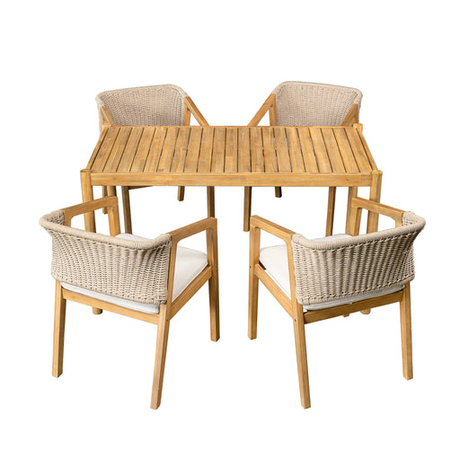 Outdoor Dining Set 1 Table 4 Chairs (Set of 5) - Teak / Beige Noble House