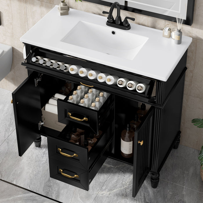 Bathroom Vanity With Sink, Flip-Out Top Drawer, Soft Close Doors, 2 Storage Drawers Hearth and Haven