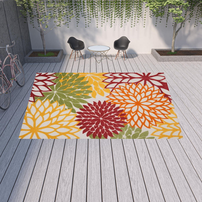 12' X 15' Floral Non Skid Indoor / Outdoor Area Rug - Red