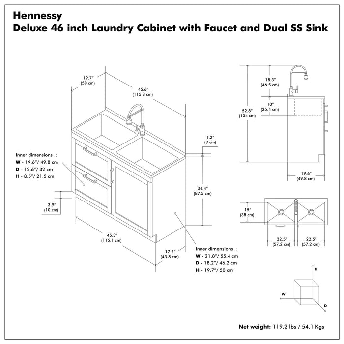 Hennessy - Laundry Utility Sink And Cabinet With Dual Sink And Pull Out Faucet - White Simpli-Home