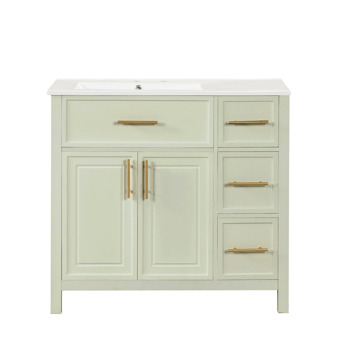 36" Bathroom Vanity With Sink, 2 Doors, 3 Drawers, Rectangular - White Hearth and Haven
