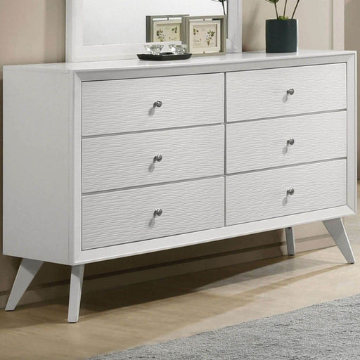 Dresser With Mirror, Angled Legs, Round Knobs - White Home Essentials