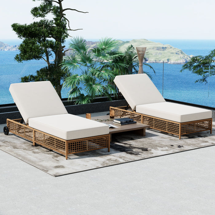 Outdoor Lounge Chair With 5 Position Backrest With Cushion And Wheels Hearth and Haven