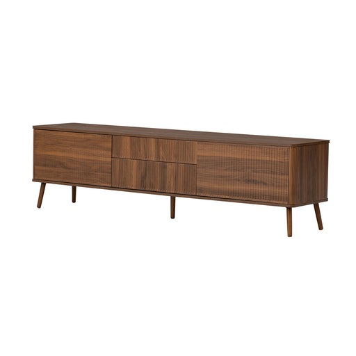 Fluted TV Stand With Storage Drawers And Cabinets For TVs Up To 80", Soft-Close Hinges, Cable Management - Walnut Hearth and Haven