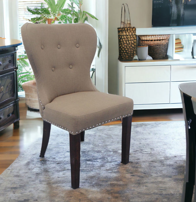 Linen Tufted Side Chair - Taupe / Dark Brown