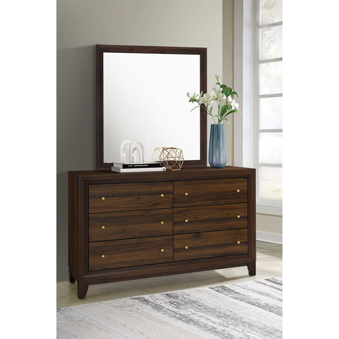 Anza - 6 Drawer Dresser With Mirro - Walnut Furniture Max