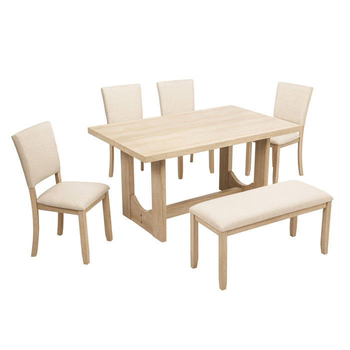 6 Piece Rectangular Kitchen Table Set With Bench And 4 Upholstered Chairs For Kitchen - Light Oak Home Essentials