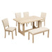 6 Piece Rectangular Kitchen Table Set With Bench And 4 Upholstered Chairs For Kitchen - Light Oak Home Essentials