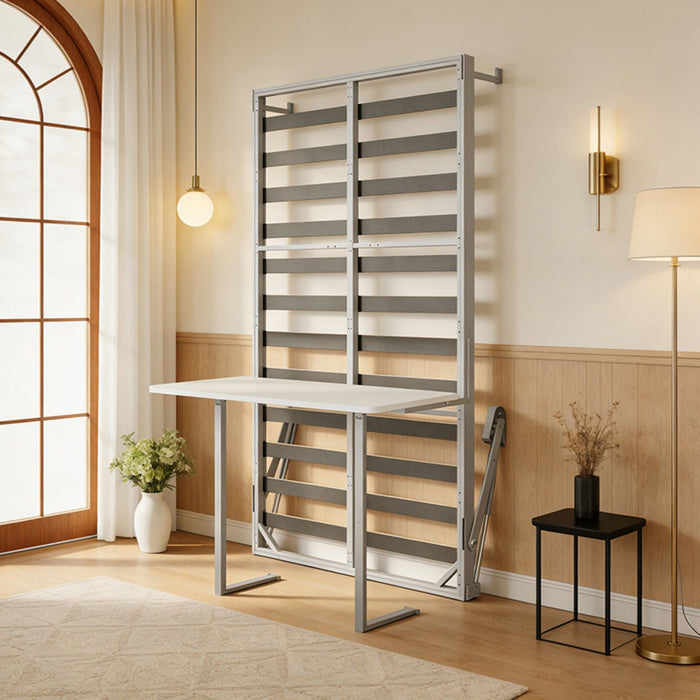 Queen Size Cabinet Wall Bed Mechanism With Desk Panel - Gray Home Essentials