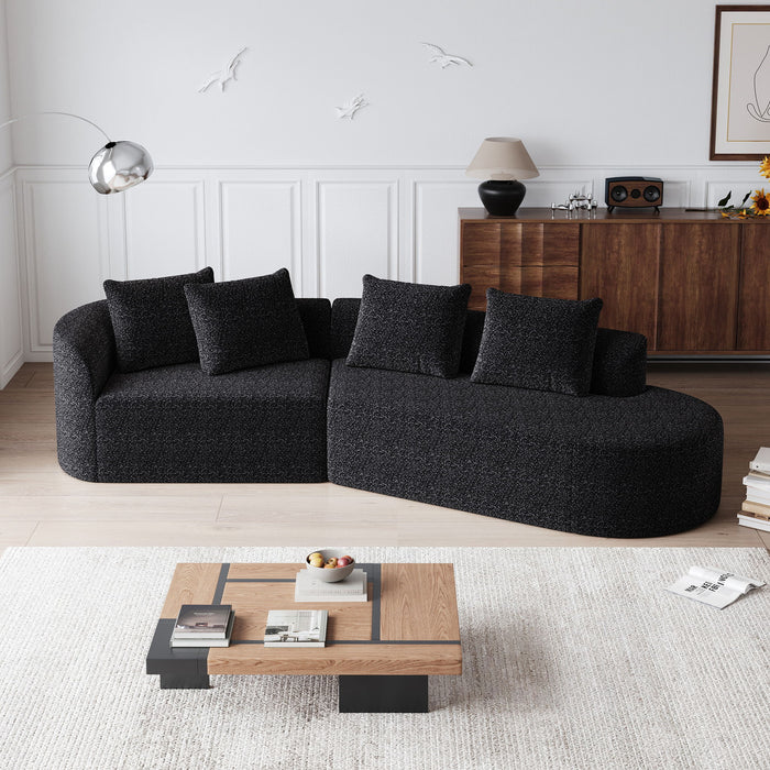 Upholstered Oversized Sectional Sofa, 4 Seater Extra Deep & Wide Curved Cloud Couch With 4 Throw Pillows For Living Room - Black Home Essentials