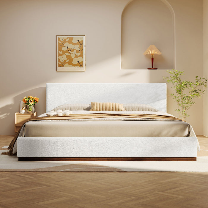 Queen Size Upholstered Bed With Solid Base Frame - White Noble House