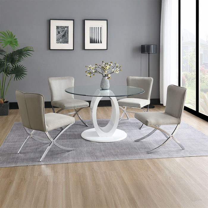 Larry - Glass Top Round Dining Table - White High Gloss ACME