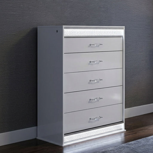 Glam - 5 Drawer Chest With LED Lighting - White Matrix Furniture Group
