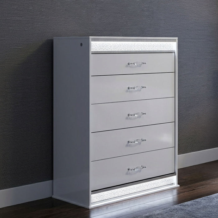 Glam - 5 Drawer Chest With LED Lighting - White Matrix Furniture Group