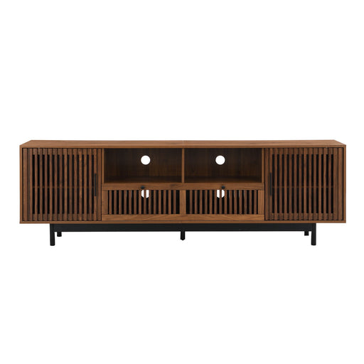 TV Stand, Entertainment Center With Slatted Doors, Cable Management, Soft Closing Hinges - Walnut Hearth and Haven