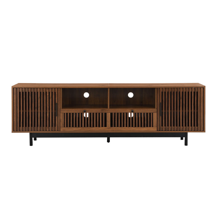TV Stand, Entertainment Center With Slatted Doors, Cable Management, Soft Closing Hinges - Walnut Hearth and Haven