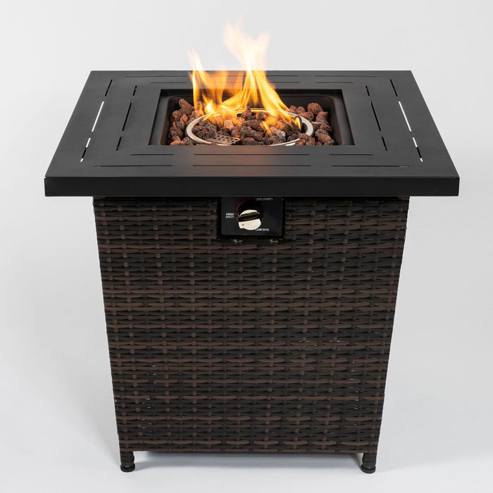Square Fire Pit Table - Black Brown Patioseek