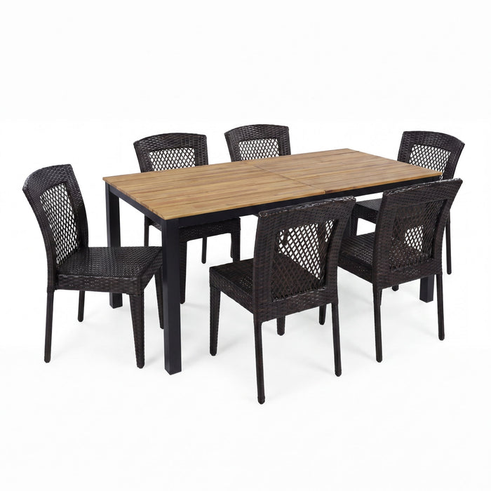 7 Piece Outdoor Dining Set With Table And 6 Chairs - Brown Multi Noble House